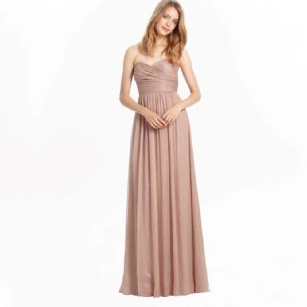 MONIQUE LHUILLIER NEW Bridesmaids Sweetheart Neckline Chiffon Maxi Dress Pink 10